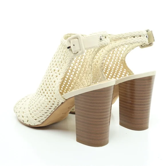 Sam Edelman Evie Basket Weave Heeled Leather Sandals Women 7 Off White/Brown - Picture 9 of 16